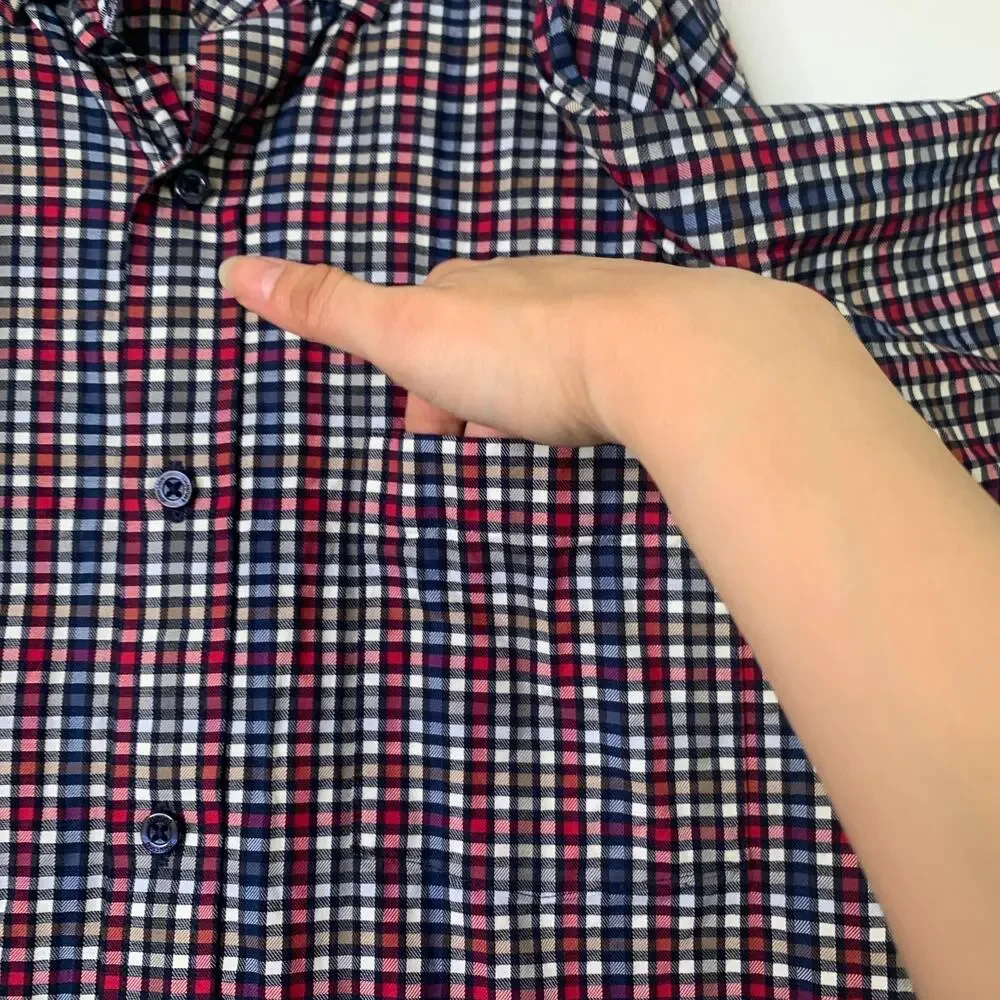 Johnston & Murphy Shirt Mens Medium Slim Flip Cuff Plaid Button Down Long Sleeve